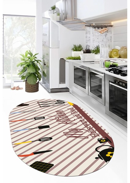 Mutfak Araçları Desenli Yıkanabilir Kaymaz Oval Mutfak Halısı, O-Mutfak-32-Renkli, fırsatları