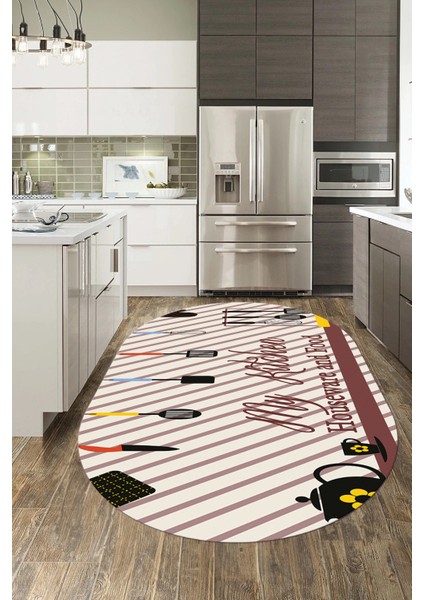 Mutfak Araçları Desenli Yıkanabilir Kaymaz Oval Mutfak Halısı, O-Mutfak-32-Renkli, indirimleri