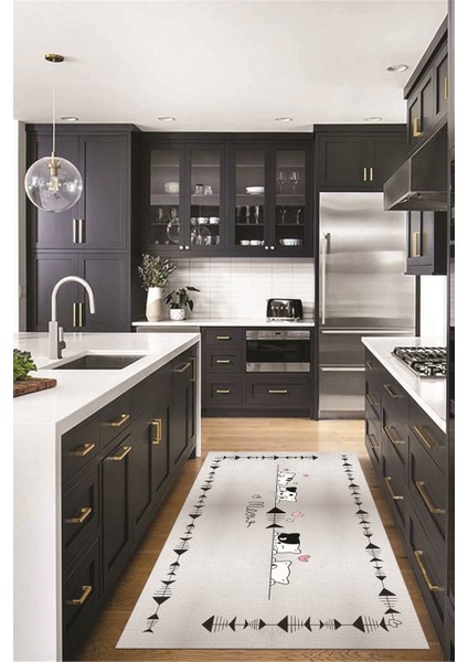 Sevimli Hayvanlar Desenli Kaymaz Taban Yıkanabilir Mutfak Halısı, Mutfak-10-Gri,