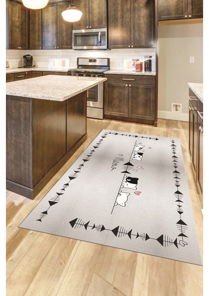 Sevimli Hayvanlar Desenli Kaymaz Taban Yıkanabilir Mutfak Halısı, Mutfak-10-Gri, modelleri