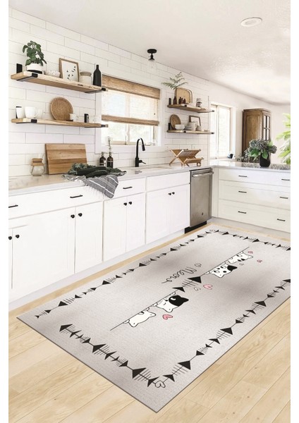 Sevimli Hayvanlar Desenli Kaymaz Taban Yıkanabilir Mutfak Halısı, Mutfak-10-Gri, fırsatları