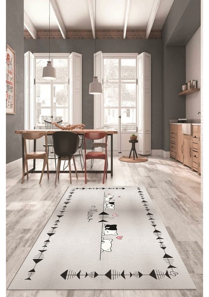 Sevimli Hayvanlar Desenli Kaymaz Taban Yıkanabilir Mutfak Halısı, Mutfak-10-Gri, indirimleri