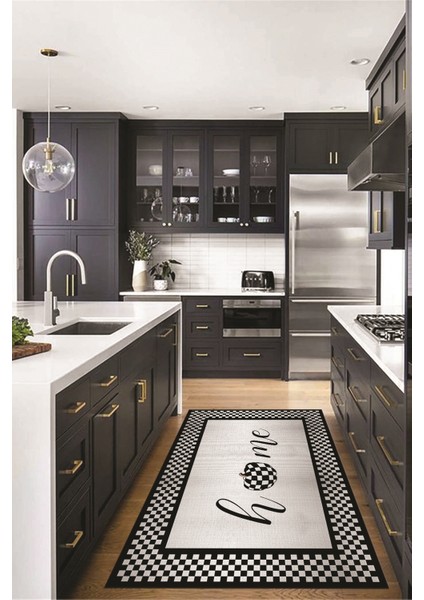 Dijital Baskılı Kaymaz Yıkanabilir Home Yazılı Mutfak Halısı, Mutfak-12-Siyah,