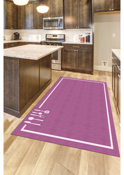 Dijital Baskılı Kaymaz Yıkanabilir Sade Çerçeveli Mutfak Halısı, Mutfak-06-Mor, fırsatları