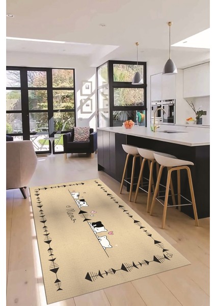 Sevimli Hayvanlar Desenli Kaymaz Taban Yıkanabilir Mutfak Halısı, Mutfak-10-Krem, fiyatları