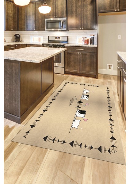 Sevimli Hayvanlar Desenli Kaymaz Taban Yıkanabilir Mutfak Halısı, Mutfak-10-Krem, modelleri