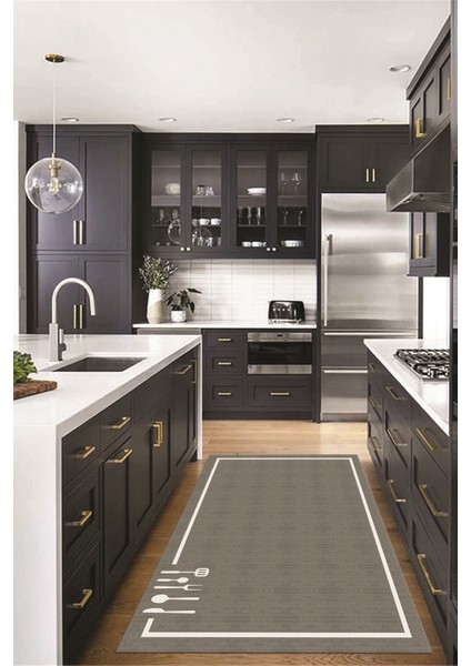 Dijital Baskılı Kaymaz Yıkanabilir Sade Çerçeveli Mutfak Halısı, Mutfak-06-Gri, fiyatları