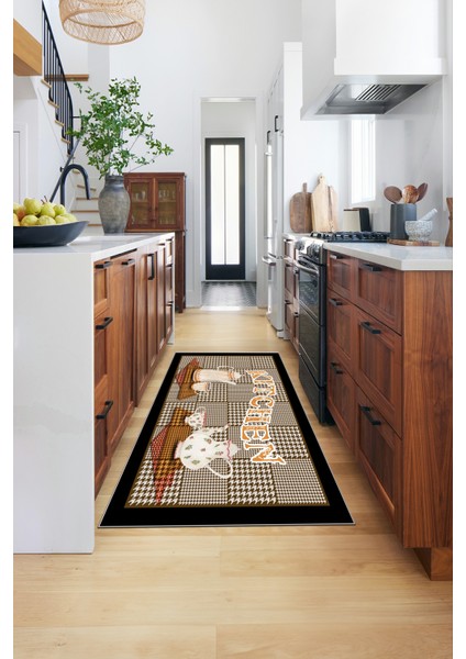 Dijital Baskılı Kaymaz Taban Kitchen Yazılı Modern Mutfak Halısı, Mutfak-18-Kahve, indirimleri