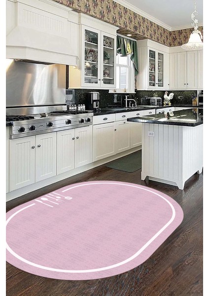 Dijital Baskılı Kaymaz Yıkanabilir Sade Çerçeveli Oval Mutfak Halısı, O-Mutfak-06-Pembe, fırsatları