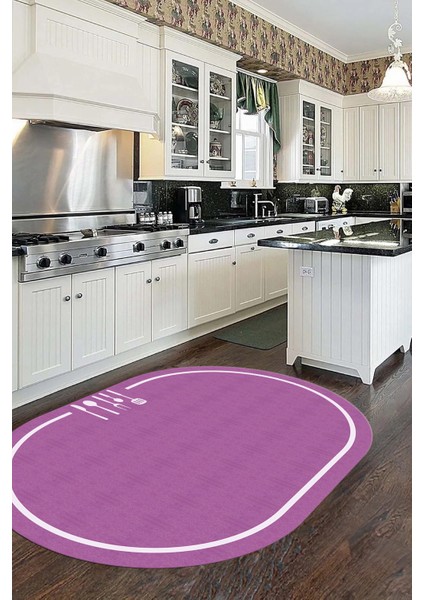Dijital Baskılı Kaymaz Yıkanabilir Sade Çerçeveli Oval Mutfak Halısı, O-Mutfak-06-Mor, fırsatları