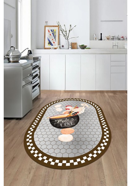 Aşçı Horoz Desenli Yıkanabilir Kaymaz Taban Oval Mutfak Halısı, O-Mutfak-08-Kahve, fiyatları