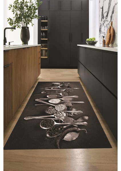 Baharat Temalı Kaymaz Taban Yıkanabilir Modern Mutfak Halısı, Mutfak-33-Vizon, modelleri