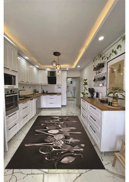 Baharat Temalı Kaymaz Taban Yıkanabilir Modern Mutfak Halısı, Mutfak-33-Vizon, fırsatları