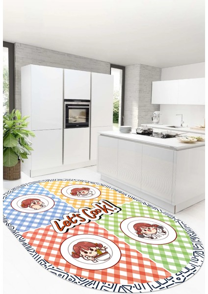Lets Cook Yazılı Yıkanabilir Kaymaz Taban Modern Oval Mutfak Halısı, O-Mutfak-36-Renkli, fiyatları
