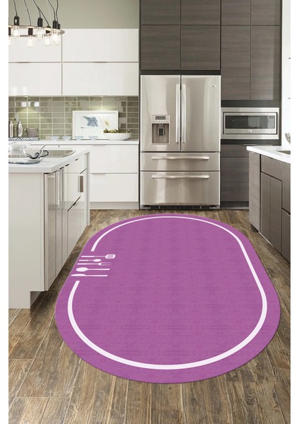 Dijital Baskılı Kaymaz Yıkanabilir Sade Çerçeveli Oval Mutfak Halısı, O-Mutfak-06-Mor, fiyatları
