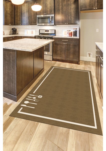 Dijital Baskılı Kaymaz Yıkanabilir Sade Çerçeveli Mutfak Halısı, Mutfak-06-Kahve, fırsatları