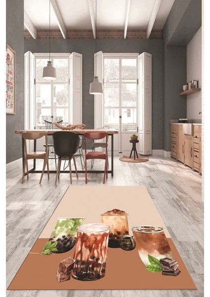 Çikolata Buz Motifli Yıkanabilir Kaymaz Taban Mutfak Halısı, Mutfak-37-Kahve,