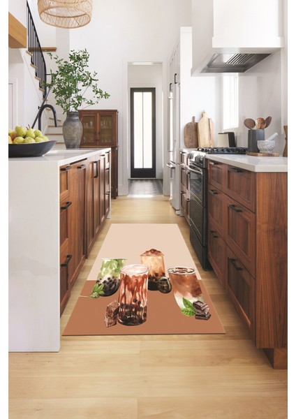 Çikolata Buz Motifli Yıkanabilir Kaymaz Taban Mutfak Halısı, Mutfak-37-Kahve, fiyatları