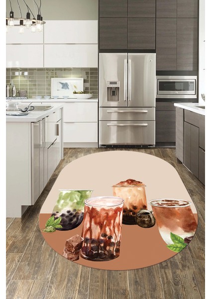 Çikolata Buz Motifli Yıkanabilir Kaymaz Taban Oval Mutfak Halısı, O-Mutfak-37-Kahve, fırsatları