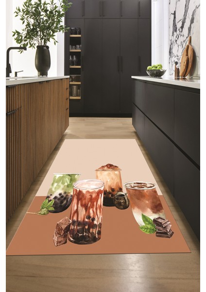 Çikolata Buz Motifli Yıkanabilir Kaymaz Taban Mutfak Halısı, Mutfak-37-Kahve, modelleri