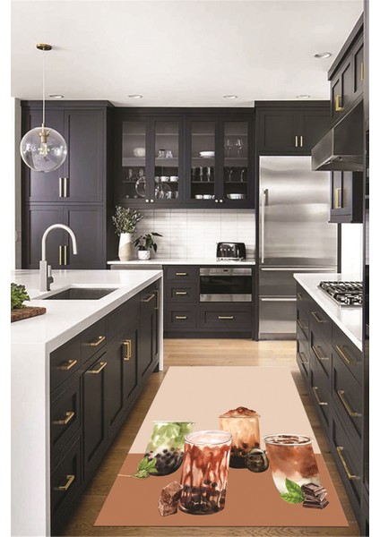 Çikolata Buz Motifli Yıkanabilir Kaymaz Taban Mutfak Halısı, Mutfak-37-Kahve, indirimleri