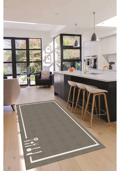 Dijital Baskılı Kaymaz Yıkanabilir Sade Çerçeveli Mutfak Halısı, Mutfak-06-Gri, modelleri
