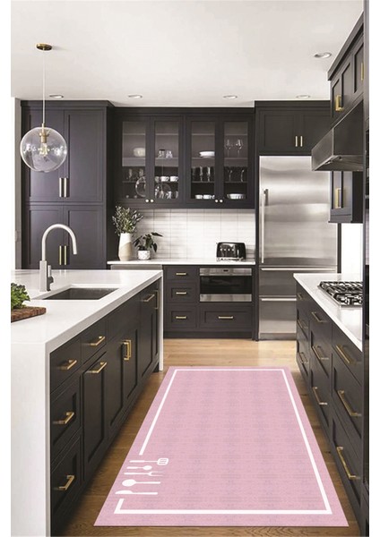 Dijital Baskılı Kaymaz Yıkanabilir Sade Çerçeveli Mutfak Halısı, Mutfak-06-Pembe, fiyatları