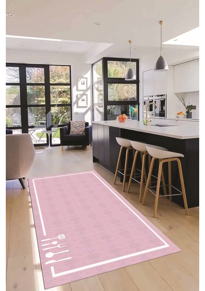 Dijital Baskılı Kaymaz Yıkanabilir Sade Çerçeveli Mutfak Halısı, Mutfak-06-Pembe, modelleri