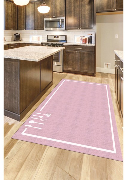 Dijital Baskılı Kaymaz Yıkanabilir Sade Çerçeveli Mutfak Halısı, Mutfak-06-Pembe, fırsatları