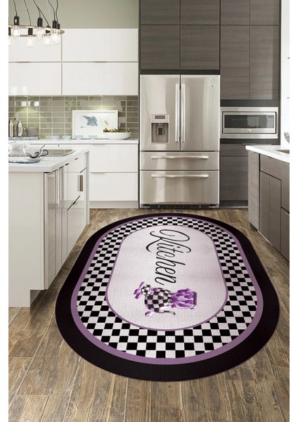 Dijital Baskılı Kaymaz Taban Yıkanabilir Kitchen Yazılı Oval Mutfak Halısı, O-Mutfak-48-Mor, modelleri