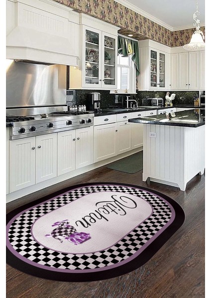 Dijital Baskılı Kaymaz Taban Yıkanabilir Kitchen Yazılı Oval Mutfak Halısı, O-Mutfak-48-Mor, indirimleri