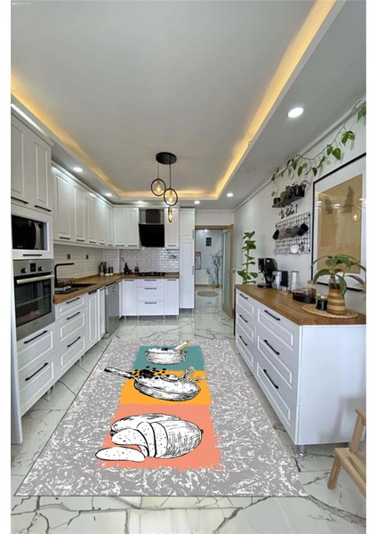 Tencere Ekmek Desenli Kaymaz Taban Yıkanabilir Mutfak Halısı, Mutfak-45-Renkli, fiyatları