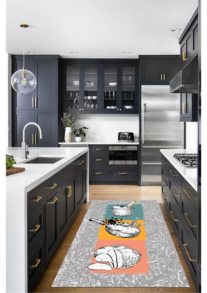 Tencere Ekmek Desenli Kaymaz Taban Yıkanabilir Mutfak Halısı, Mutfak-45-Renkli, modelleri