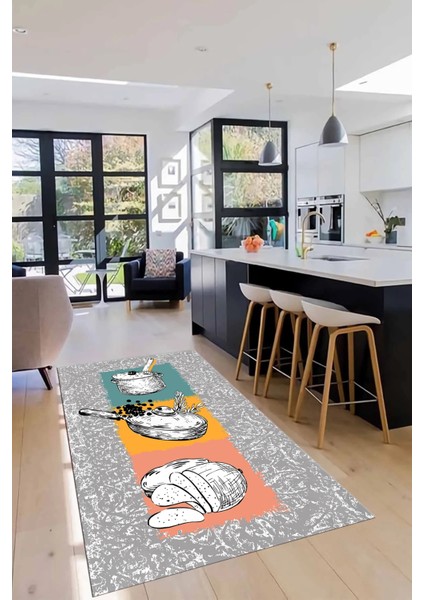 Tencere Ekmek Desenli Kaymaz Taban Yıkanabilir Mutfak Halısı, Mutfak-45-Renkli, fırsatları