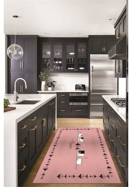 Sevimli Hayvanlar Desenli Kaymaz Taban Yıkanabilir Mutfak Halısı, Mutfak-10-Pembe,