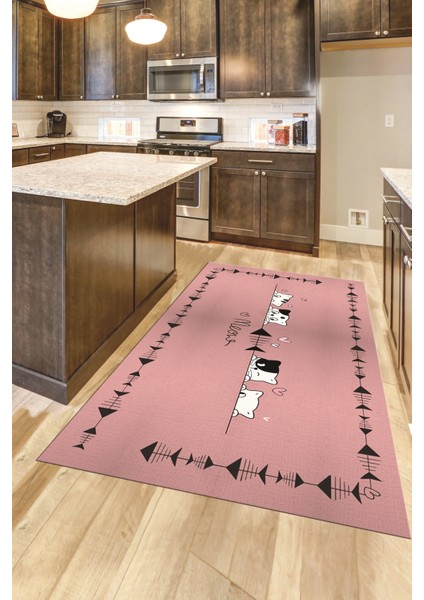 Sevimli Hayvanlar Desenli Kaymaz Taban Yıkanabilir Mutfak Halısı, Mutfak-10-Pembe, modelleri