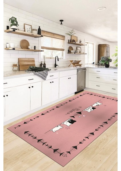 Sevimli Hayvanlar Desenli Kaymaz Taban Yıkanabilir Mutfak Halısı, Mutfak-10-Pembe, fırsatları