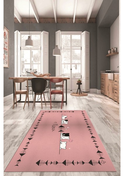 Sevimli Hayvanlar Desenli Kaymaz Taban Yıkanabilir Mutfak Halısı, Mutfak-10-Pembe, indirimleri