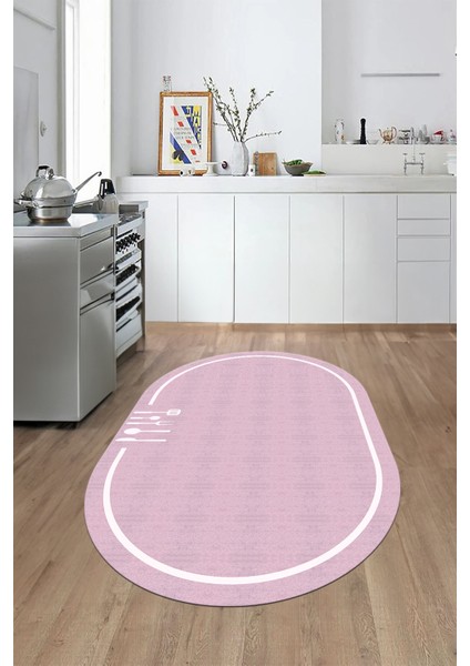 Dijital Baskılı Kaymaz Yıkanabilir Sade Çerçeveli Oval Mutfak Halısı, O-Mutfak-06-Pembe, modelleri