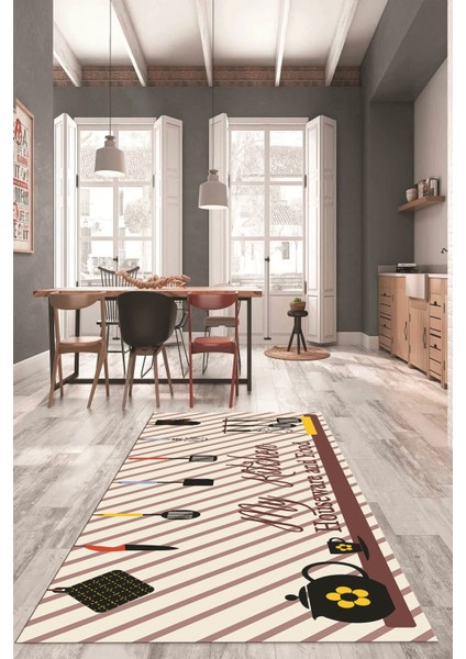 Mutfak Araçları Desenli Yıkanabilir Kaymaz Mutfak Halısı, Mutfak-32-Renkli,