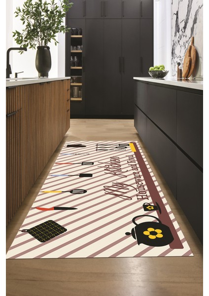 Mutfak Araçları Desenli Yıkanabilir Kaymaz Mutfak Halısı, Mutfak-32-Renkli,
