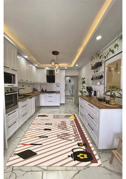 Mutfak Araçları Desenli Yıkanabilir Kaymaz Mutfak Halısı, Mutfak-32-Renkli,