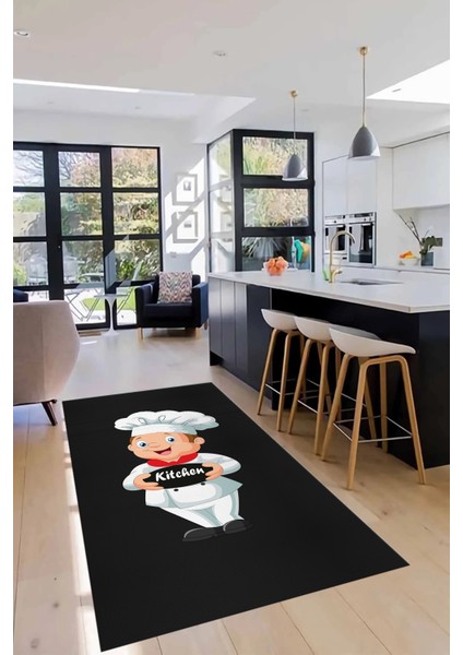 Kitchen Yazılı Aşçı Motifli Kaymaz Taban Yıkanabilir Mutfak Halısı, Mutfak-05-Antrasit, modelleri
