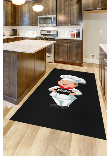 Kitchen Yazılı Aşçı Motifli Kaymaz Taban Yıkanabilir Mutfak Halısı, Mutfak-05-Antrasit, fırsatları