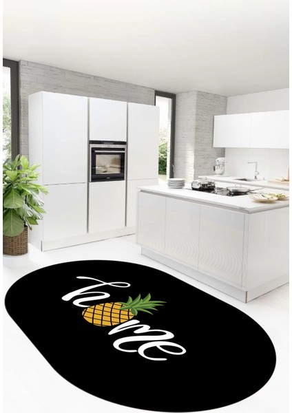 Home Yazılı Ananas Desenli Yıkanabilir Kaymaz Oval Mutfak Halısı, O-Mutfak-31-Siyah, fiyatları