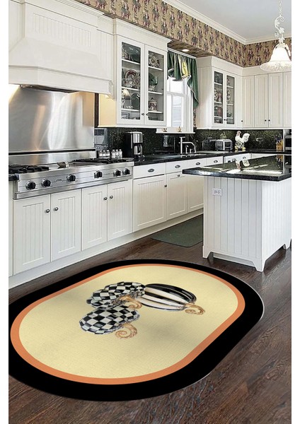 Dijital Baskılı Kaymaz Yıkanabilir Bal Kabağı Desenli Oval Mutfak Halısı, O-Mutfak-13-Krem, fiyatları