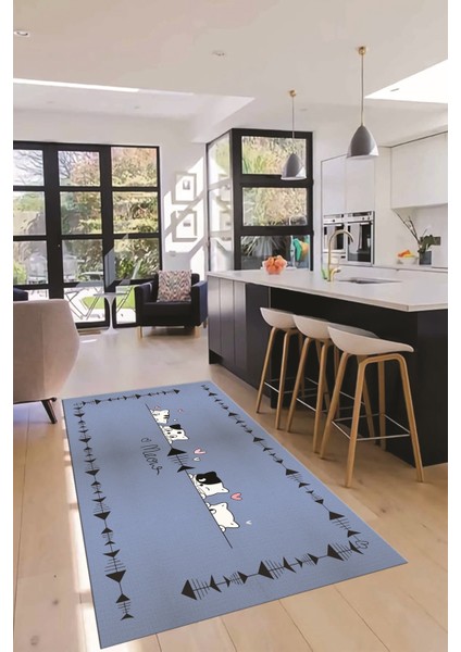 Sevimli Hayvanlar Desenli Kaymaz Taban Yıkanabilir Mutfak Halısı, Mutfak-10-Mavi, fiyatları