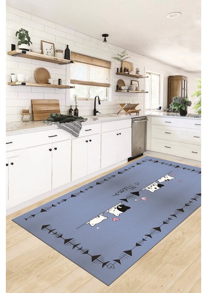 Sevimli Hayvanlar Desenli Kaymaz Taban Yıkanabilir Mutfak Halısı, Mutfak-10-Mavi, fırsatları