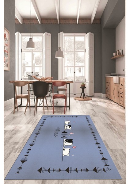 Sevimli Hayvanlar Desenli Kaymaz Taban Yıkanabilir Mutfak Halısı, Mutfak-10-Mavi, indirimleri