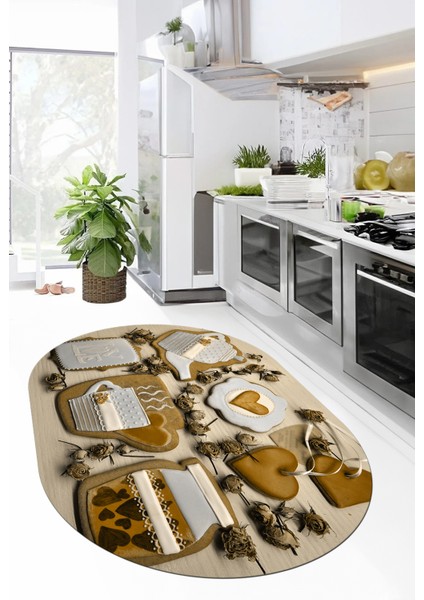 3D Kalp Fincan Motifli Kaymaz Yıkanabilir Modern Oval Mutfak Halısı, O-Mutfak-34-Kahve, fırsatları